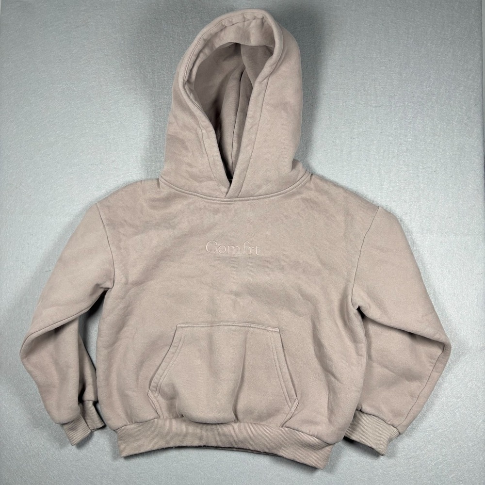 Comfrt Kids Oversized Hoodie Large Taupe Brown Fleece Sweatshirt Kangaroo Pocket